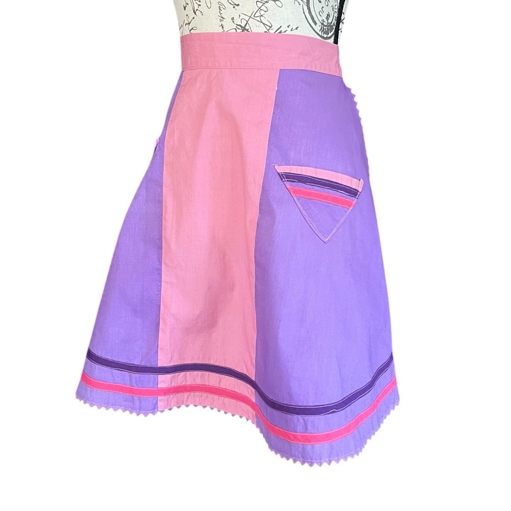 Vintage handmade apron, pink and lavender, kitchen apron